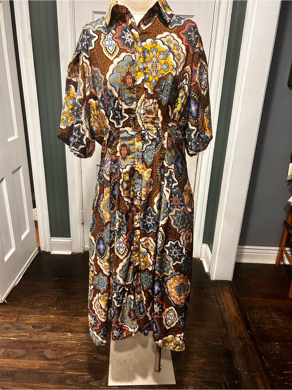 Bohemian Floral Print Maxi Dress in Brown and Yellow
